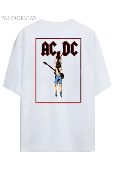 Pandorica's AC/DC Tasarimi Sırt Baskılı Unisex Pamuklu T-shirt