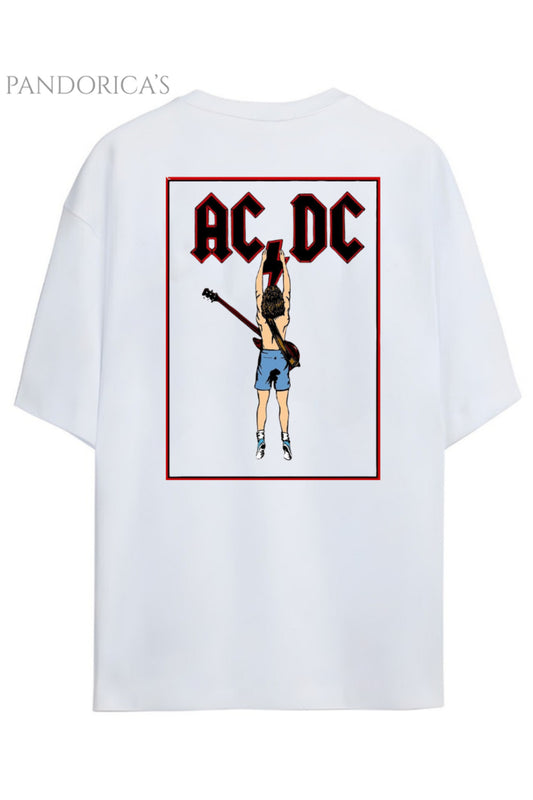Pandorica's AC/DC Tasarimi Sırt Baskılı Unisex Pamuklu T-shirt