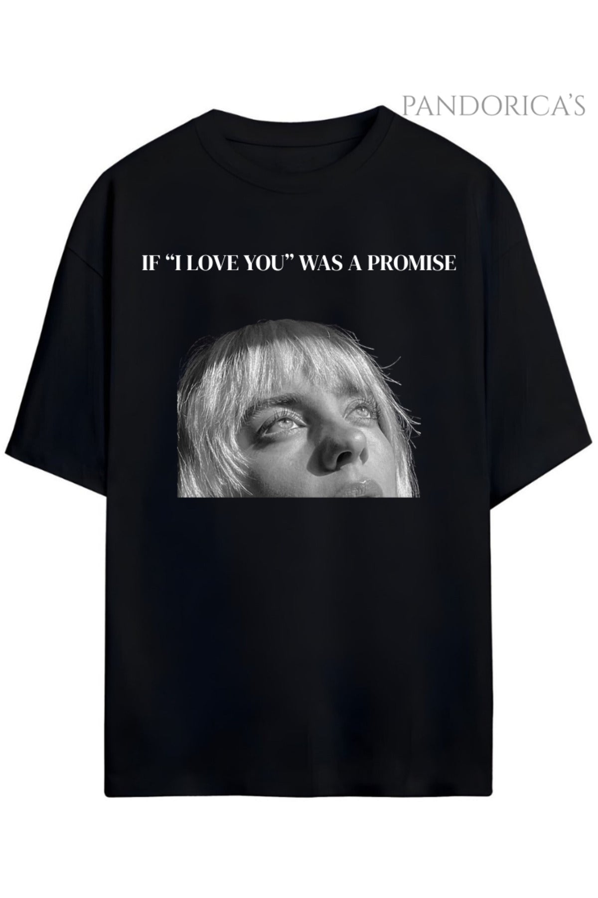 Siyah Pandorica's Billie Eilish Tasarımı Unisex Pamuklu T-Shirt - 62