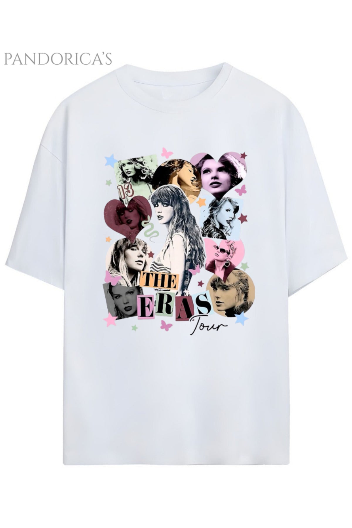 Beyaz Pandorica's Taylor Swift The Eras Tour Tasarımı Baskılı Yazılı Unisex Pamuklu T-Shirt - 3
