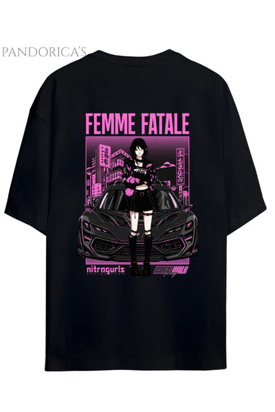 Streetwear Tasarımları Japanese Style "FEMME FATALE" Yazılı Sırt Baskılı Pamuklu Unisex Tişört
