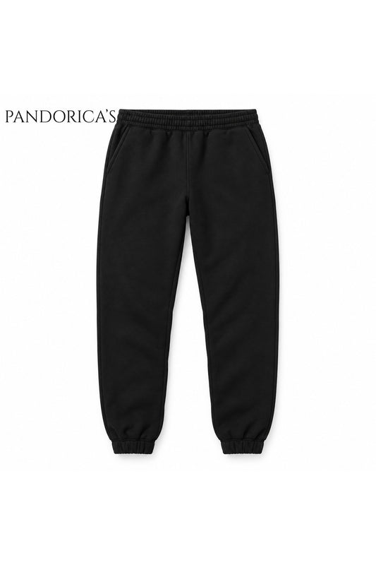 Unisex Siyah Bağcıklı Lastikli Paça Eşofman %100 Pamuk 3 İplik Mevsimlik/Kışlık