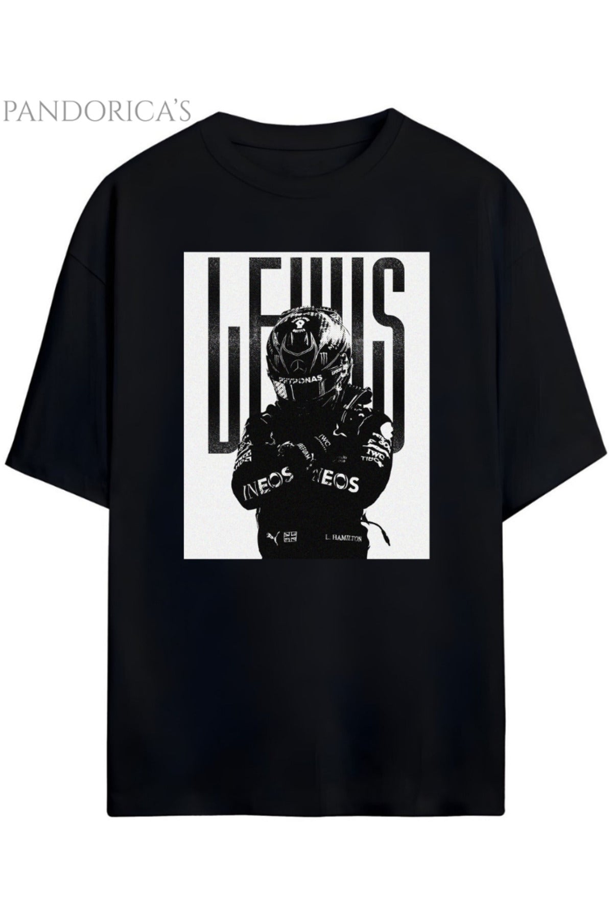 Pandorica's Lewis Hamilton Tasarımı Baskılı Unisex Pamuklu T-Shirt