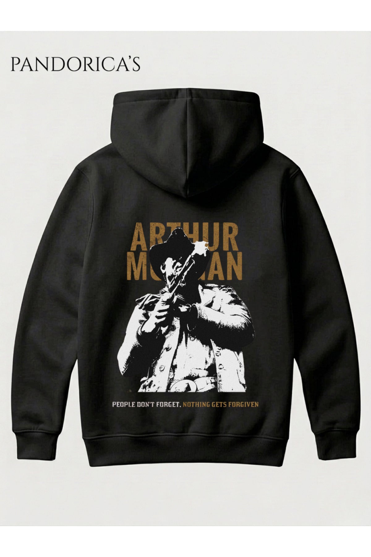 Red Dead Redemption Arthur Morgan Tasarımı "People Don't Forget.nothing Gets Forgiven" Replik Yazılı Sırt Baskılı Unisex Kapüşonlu Pamuklu Sweatshirt Hoodie