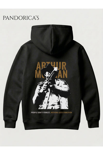 Red Dead Redemption Arthur Morgan Tasarımı "PEOPLE DON'T FORGET.NOTHING GETS FORGIVEN " Replik Yazılı SIRT Baskılı Unisex Kapüşonlu Pamuklu Sweatshirt Hoodie