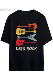 Pandorica's ROCK TASARIM SERİSİ "LET'S ROCK" Yazılı Gitar Baskılı Unisex Pamuklu T-shirt