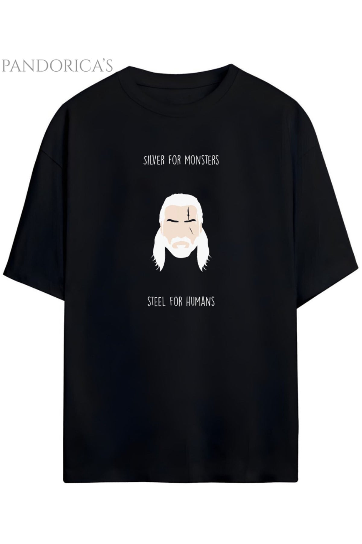 Siyah Pandorica's The Witcher Tasarımı Baskılı Yazılı Unisex Pamuklu T-Shirt - 5