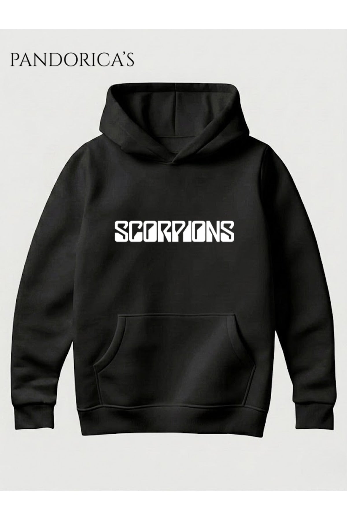 Siyah Scorpions Tasarımı Yazılı Baskılı Unisex Kapüşonlu Pamuklu Kanguru Cepli Sweatshirt Hoodie - 33