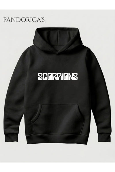 SCORPIONS Tasarımı Yazılı Baskılı Unisex Kapüşonlu Pamuklu Kanguru Cepli Sweatshirt Hoodie