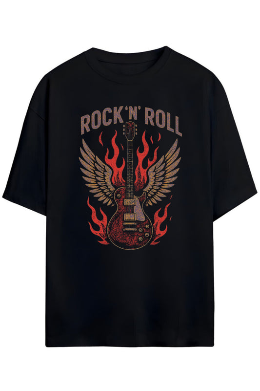 Rock N Roll Tasarımı Unisex Pamuklu T-shirt