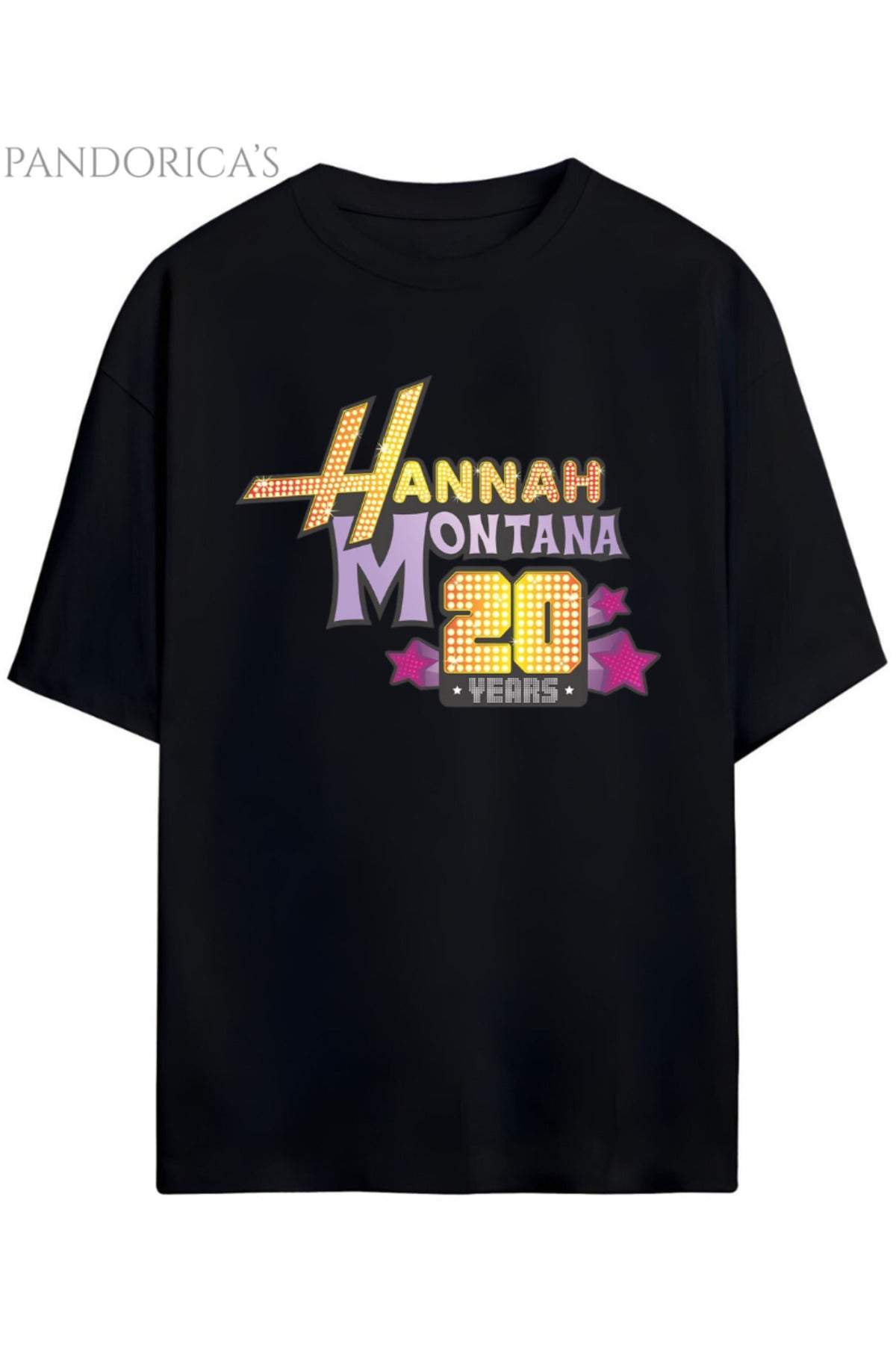Pandorica's Hannah Montana Miley Cyrus 20. Yıl Tasarımı Baskılı Unisex Pamuklu T-shirt