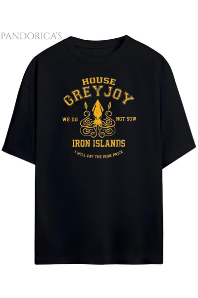 Pandorica's Game of Thrones Tasarımı House Greyjoy Baskılı Unisex Pamuklu T-shirt