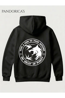 THE WITCHER Tasarımı "TOS A COIN TO WITCHER" Yazılı Kurt SIRT Baskılı Unisex Kapüşonlu Pamuklu Gamer Sweatshirt Hoodie