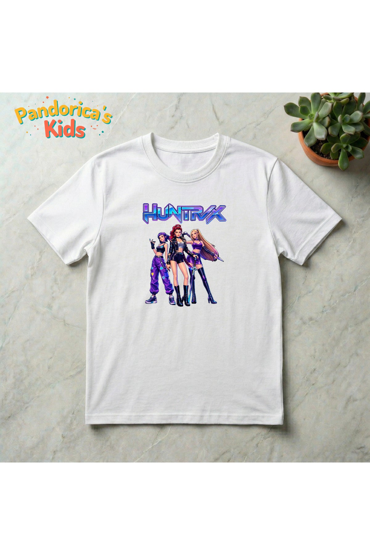 Beyaz Pandorica's Kpop İblis Avcıları (Demon Hunters) Tasarımı Pamuklu Unisex Çocuk T-Shirt - 21