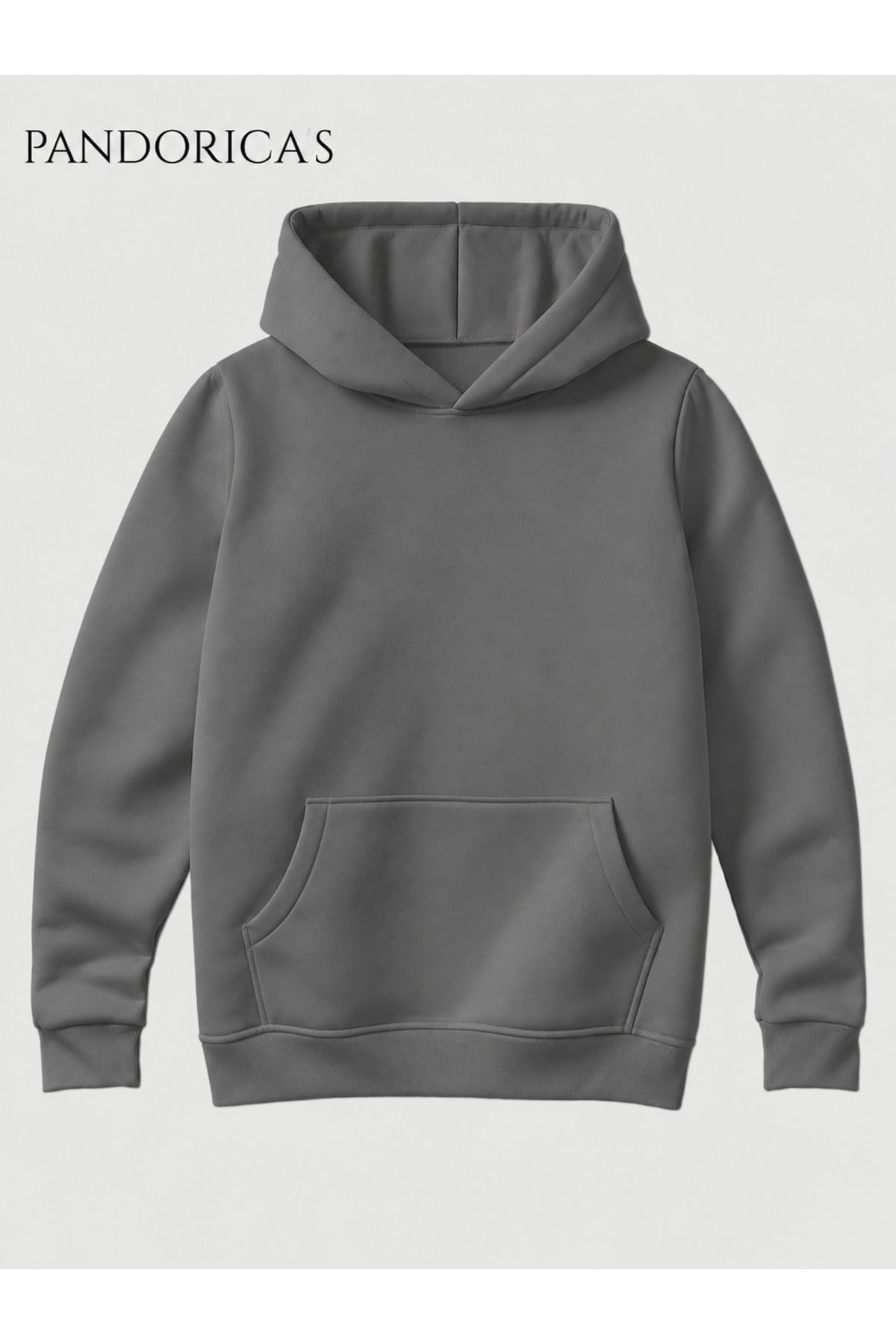 Unisex Koyu Açık Gri %100 Pamuk 3 İplik Kışlık Kapüşonlu Kanguru Cepli Basic Sweatshirt (Hoodie)