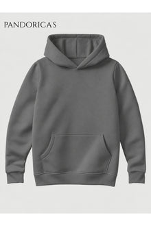 Unisex Koyu Açık Gri %100 Pamuk 3 İplik Kışlık Kapüşonlu Kanguru Cepli Basic Sweatshirt (Hoodie)