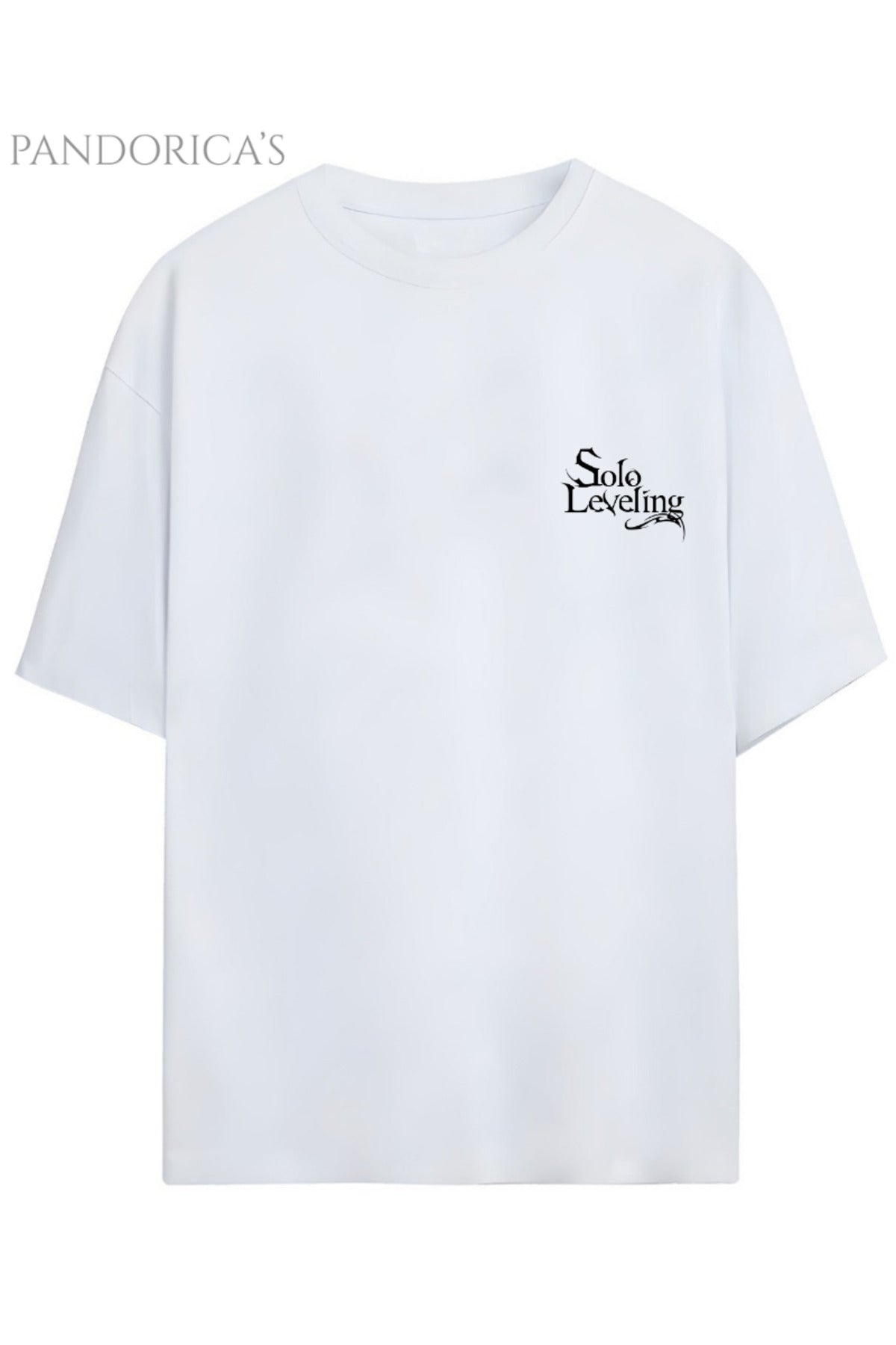 Beyaz Solo Leveling Anime Tasarım Serisi Smile "Statue Of God" Yazılı Sırt Ve Göğüs Baskılı Pamuklu Unisex Tişört - 73