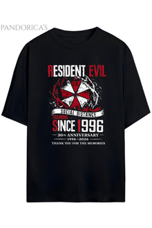 Pandorica's Resident Evil 30.Yıl Dönümü Özel Tasarımlı Oyuncu Baskılı Unisex Pamuklu Oyuncu T-shirtü