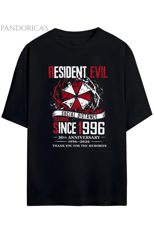 Pandorica's Resident Evil 30.Yıl Dönümü Özel Tasarımlı Oyuncu Baskılı Unisex Pamuklu Oyuncu T-shirtü
