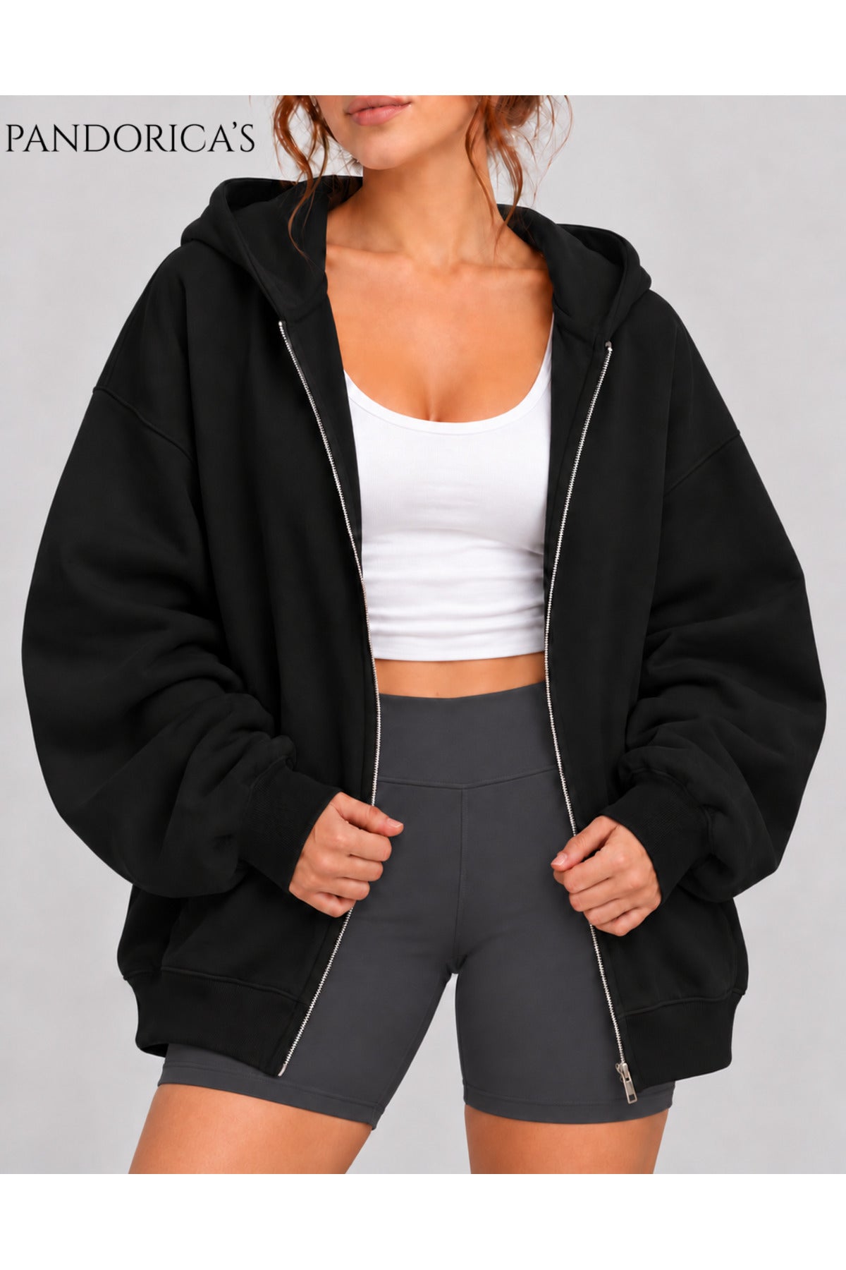 Siyah Unisex Relaxed Baskısız Basic İçi Şardonlu Kapüşonlu Fermuarlı Sweatshirt Hırka