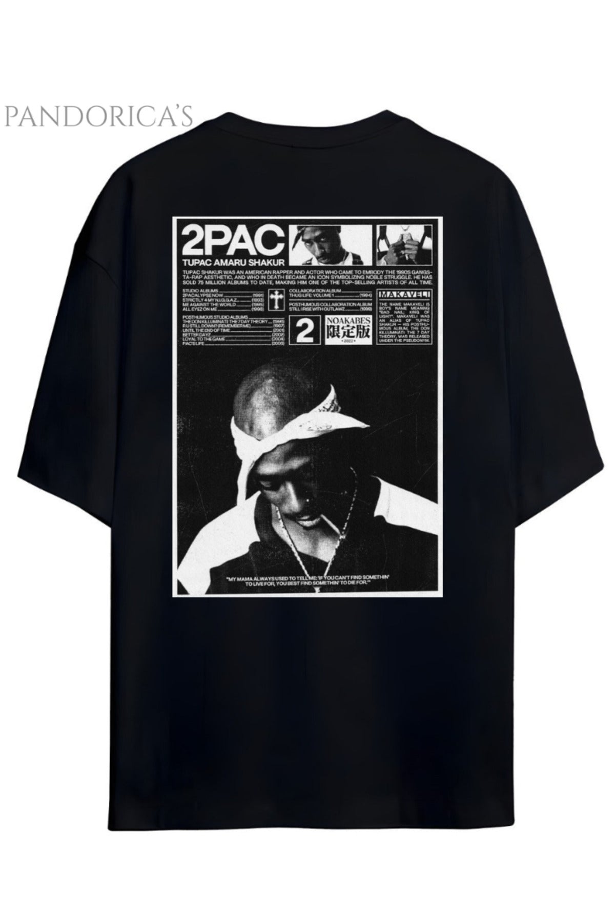Pandorica's Tupac Shakur Tasarımı Sırt Baskılı Unisex Pamuklu T-Shirt