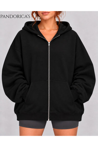 Unisex Relaxed Baskısız Basic İçi Şardonlu Kapüşonlu Fermuarlı Sweatshirt Hırka