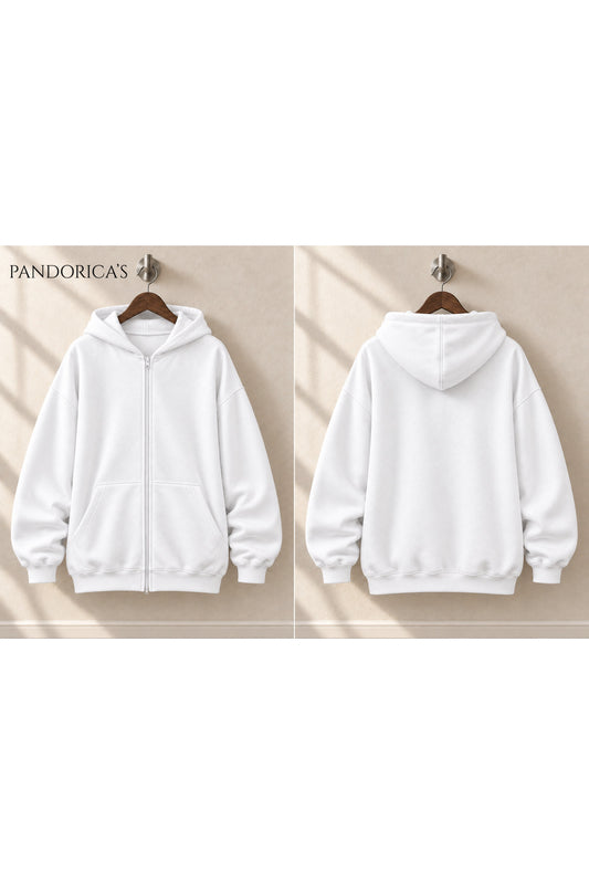 Unisex Relaxed Baskısız Basic İçi Şardonlu Kapüşonlu Fermuarlı Sweatshirt Hırka