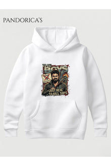 The Boys Billy Butcher Anti-Vought Tasarımı "JUST HERE TO KILL SUPES" Yazılı Baskılı Unisex Kapüşonlu Pamuklu Sweatshirt Hoodie