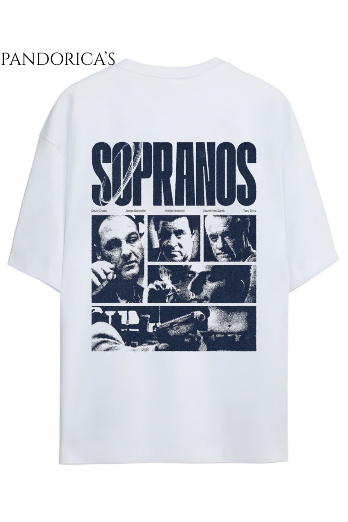 Beyaz The Sopranos Tasarımı Yazılı Sırt Baskılı Unisex Pamuklu Relaxed Kalıp Tişört - 214