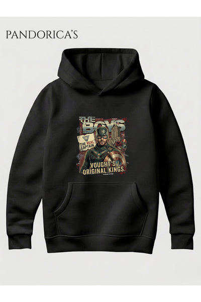 THE BOYS SOLDIER BOY THE REAL CAPTAIN Tasarımı "VOUGHT'S ORIGINAL KINGS"Yazılı Baskılı Unisex Kapüşonlu Pamuklu Sweatshirt Hoodie