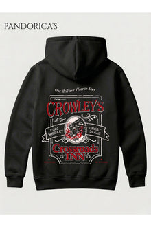 SUPERNATURAL Özel Tasarımı "CROWLEY'S CROSSROAD INN" Yazılı SIRT ve ÖN Baskılı Unisex Kapüşonlu Pamuklu Sweatshirt Hoodie