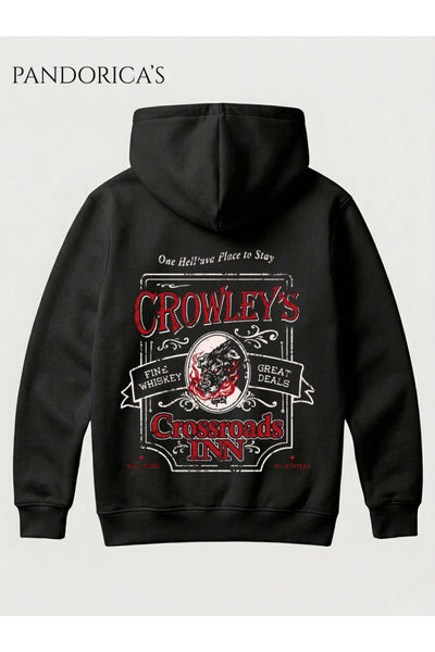 SUPERNATURAL Özel Tasarımı "CROWLEY'S CROSSROAD INN" Yazılı SIRT ve ÖN Baskılı Unisex Kapüşonlu Pamuklu Sweatshirt Hoodie