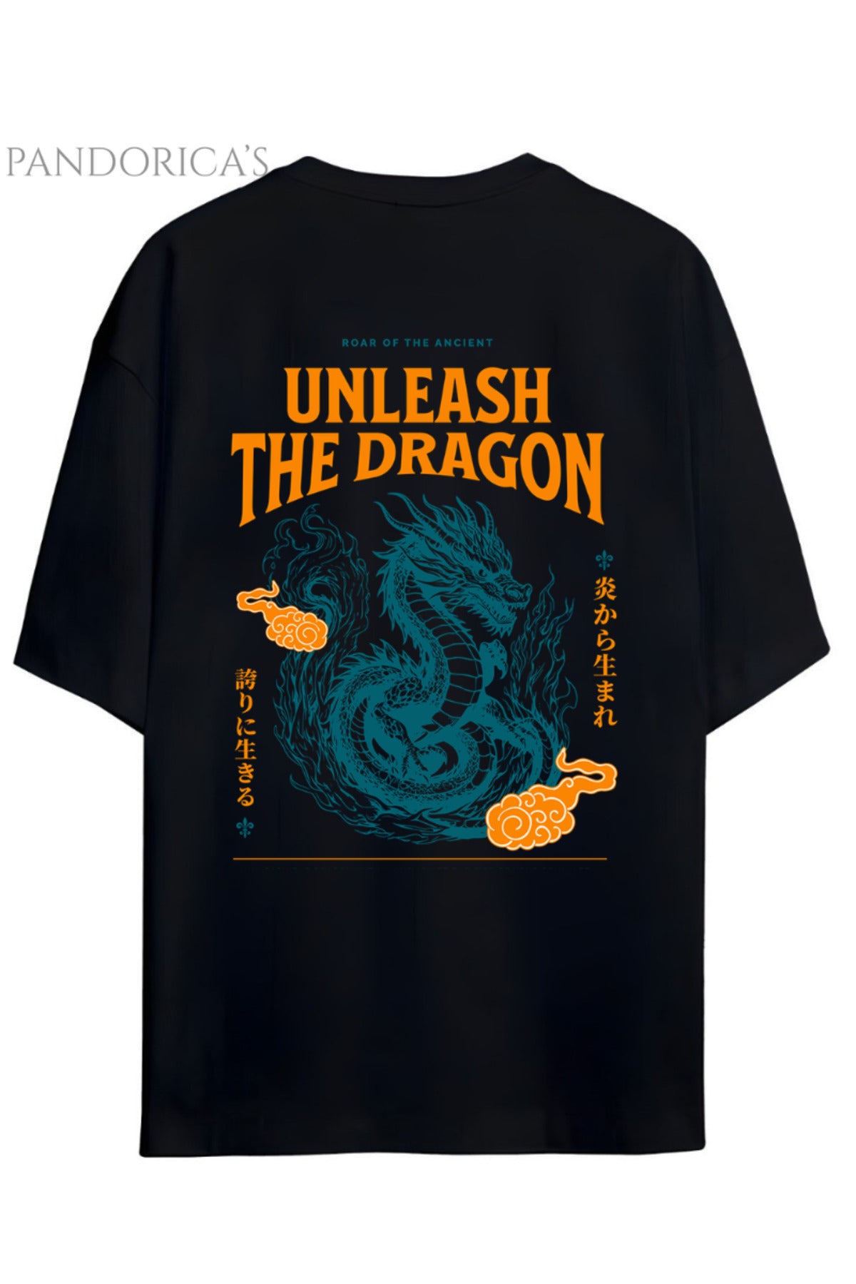 Siyah Streetwear Tasarımları Japanese Style "Unleash The Dragon" Yazılı Ejderha Sırt Baskılı Pamuklu Unisex Tişört - 53