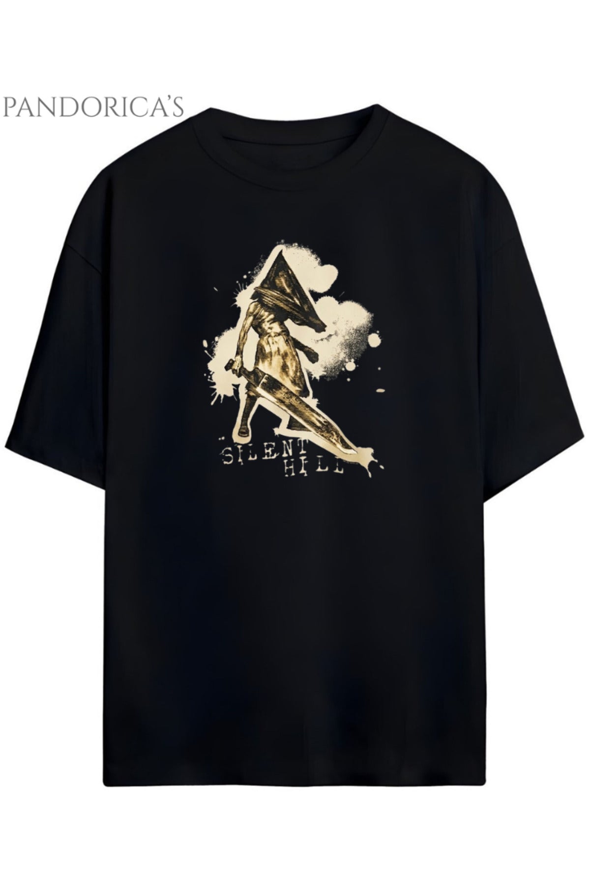 Siyah Pandorica's Silent Hill Tasarımı Baskılı Yazılı Unisex Pamuklu T-Shirt - 21