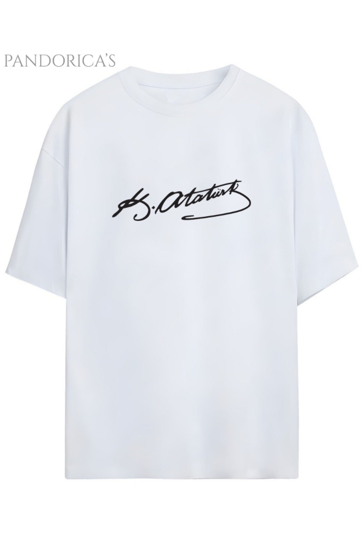 Beyaz Pandorica's Mustafa Kemal Atatürk Tasarımı İmzalı Baskılı Unisex Pamuklu T-Shirt - 32