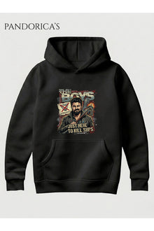 The Boys Billy Butcher Anti-Vought Tasarımı "JUST HERE TO KILL SUPES" Yazılı Baskılı Unisex Kapüşonlu Pamuklu Sweatshirt Hoodie