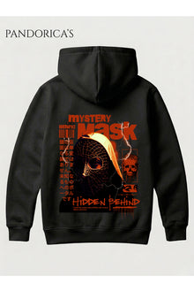 Unisex Mystery Mask Japonca Yazılı Sırt Baskılı Kapüşonlu Sweatshirt Pamuklu Hoodie