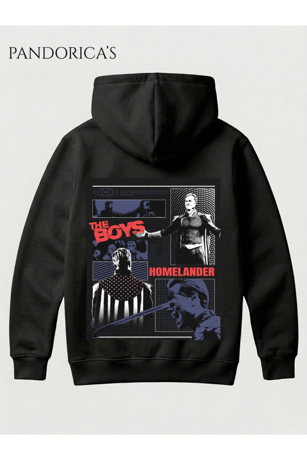 Siyah The Boys Homelander Tasarımı Yazılı Sırt Baskılı Unisex Kapüşonlu Pamuklu Sweatshirt Hoodie - 150