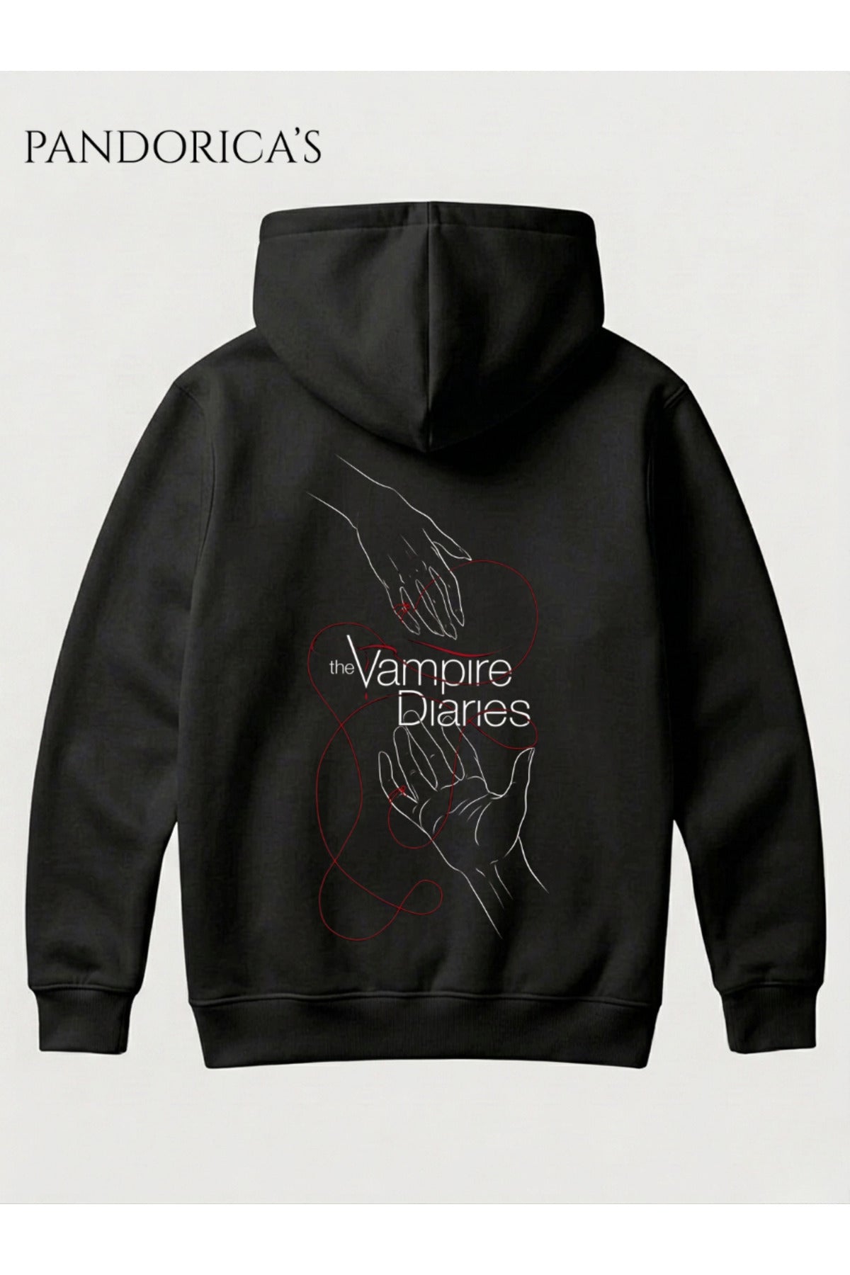 Siyah The Vampire Diaries Tasarımı Yazılı Sırt Baskılı Pamuklu Kapüşonlu Unisex Sweatshirt Hooded Hoodie - 24