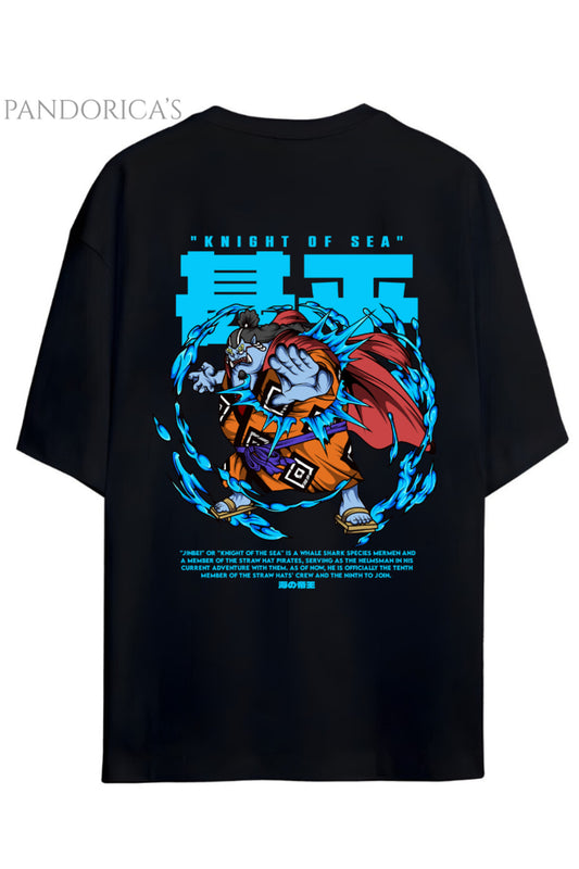 ONE PIECE ÖZEL TASARIM SERİSİ "KNIGHT OF THE SEA" SIRT BASKILI YAZILI UNISEX PAMUKLU TİŞÖRT