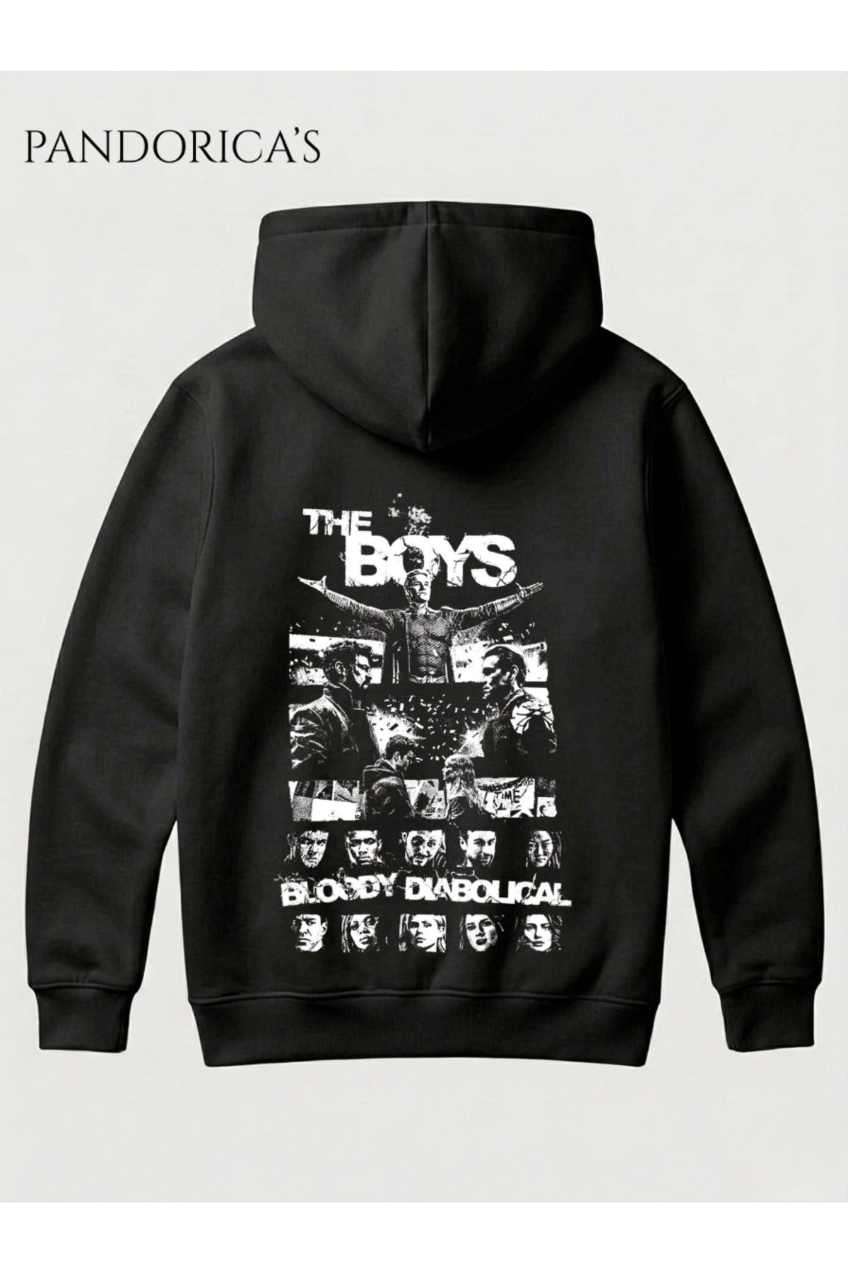 The Boys Tasarımı Kadro "Bloody Diabolical" Yazılı Sırt Baskılı Unisex Kapüşonlu Pamuklu Sweatshirt Hoodie