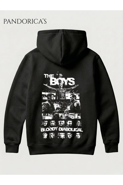 The Boys Tasarımı Kadro "BLOODY DIABOLICAL" Yazılı SIRT Baskılı Unisex Kapüşonlu Pamuklu Sweatshirt Hoodie