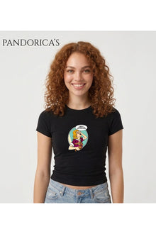 Pandorica's İronik Tasarım Baskılı Yazılı Slim Fit Likralı Crop Pamuklu Penye Tişört (Body Tee)
