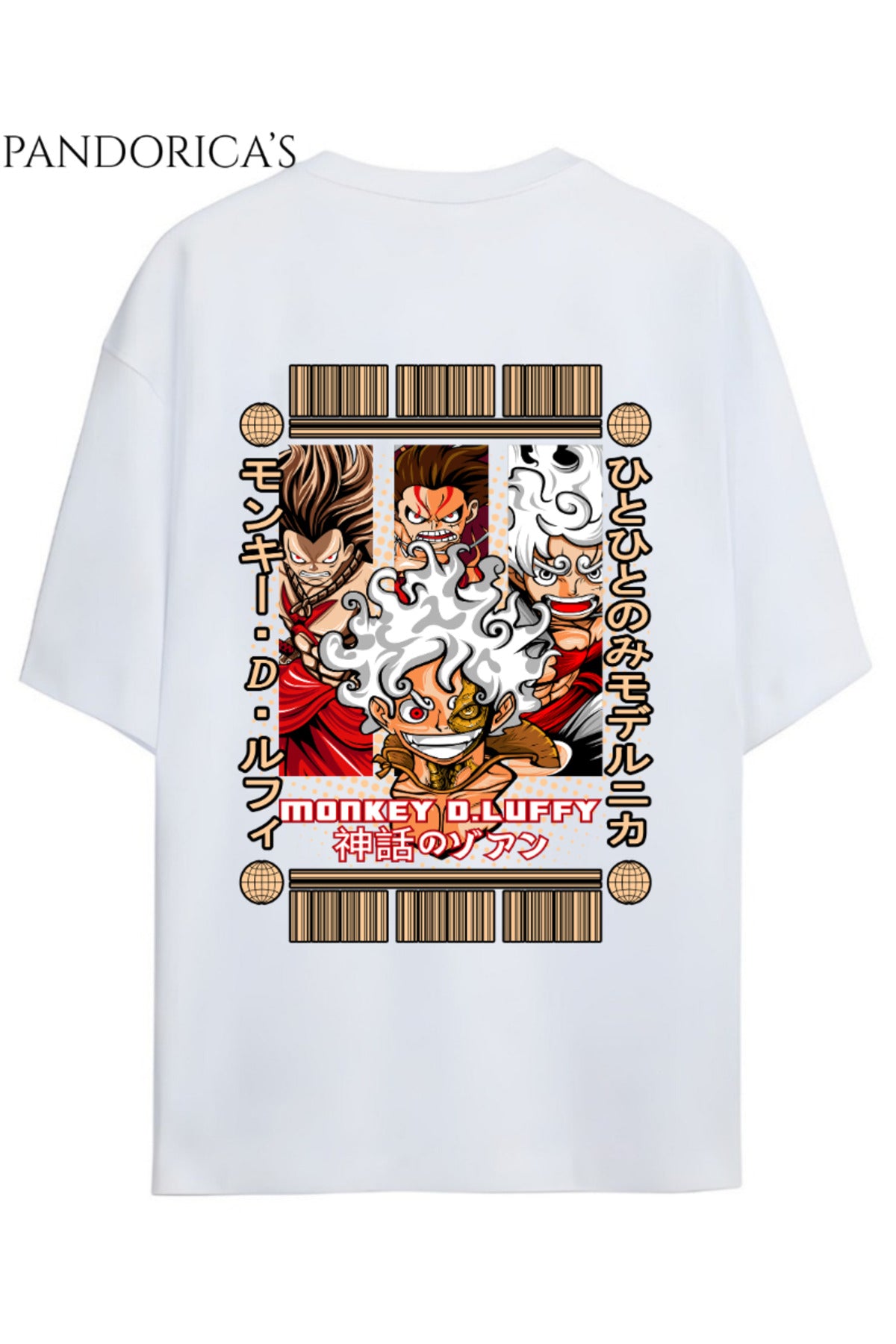Beyaz One Piece Tasarım Serisi "Monkey D. Luffy" Sırt Baskılı Yazılı Unisex Relaxed Kalıp Pamuklu T-Shirt - 189