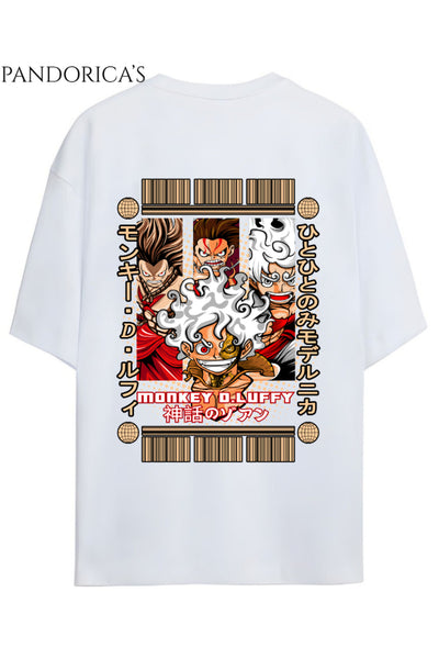 ONE PIECE TASARIM SERİSİ "MONKEY D. LUFFY" SIRT BASKILI YAZILI UNISEX RELAXED KALIP PAMUKLU T-SHIRT