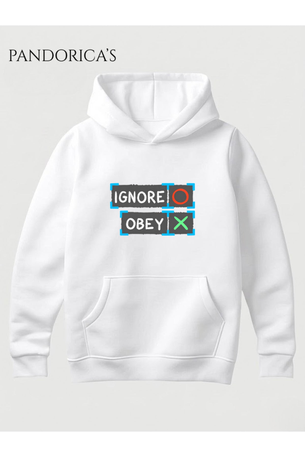 Beyaz Detroit: Become Human Tasarımı "Ignore/Obey Deviant" Yazılı Sırt Ve Ön Baskılı Unisex Kapüşonlu Pamuklu Sweatshirt Hoodie - 149