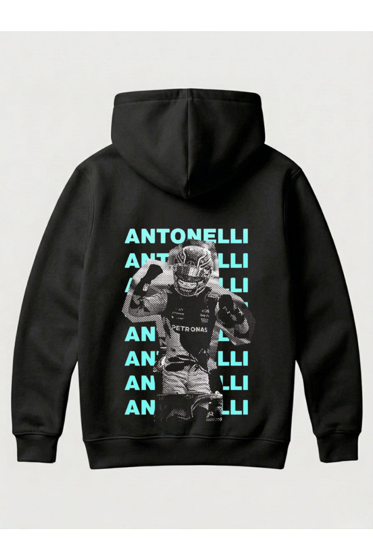 Siyah Kimi Antonelli 12 Tasarımı Sırt Ve Göğüs Baskılı Unisex Kapüşonlu Pamuklu Sweatshirt (Hoodie) - 69