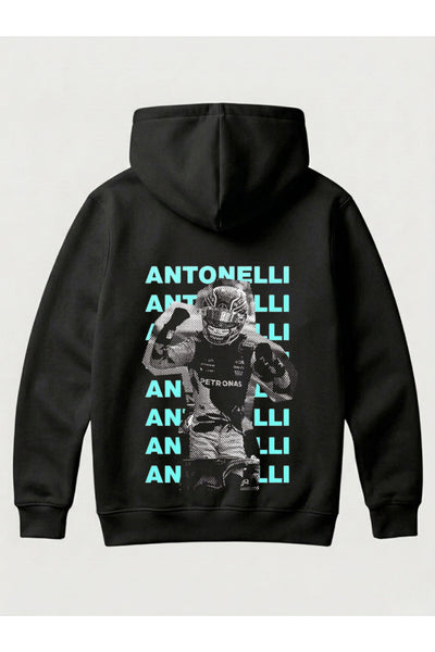 Kimi ANTONELLI 12 Tasarımı SIRT VE GÖĞÜS Baskılı Unisex Kapüşonlu Pamuklu Sweatshirt (Hoodie)