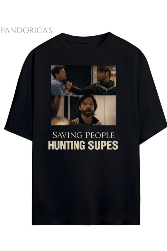 Pandorica's Saving People Hunting Supes Yazılı The Boys & Supernatural Unisex Pamuklu T-shirt