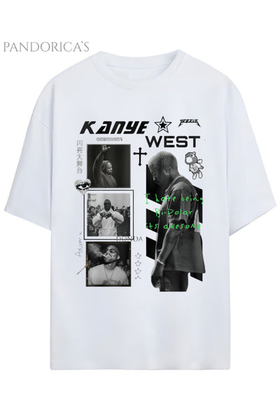 Pandorica's Kanye West Tasarımı Baskılı Yazılı Unisex Pamuklu T-shirt